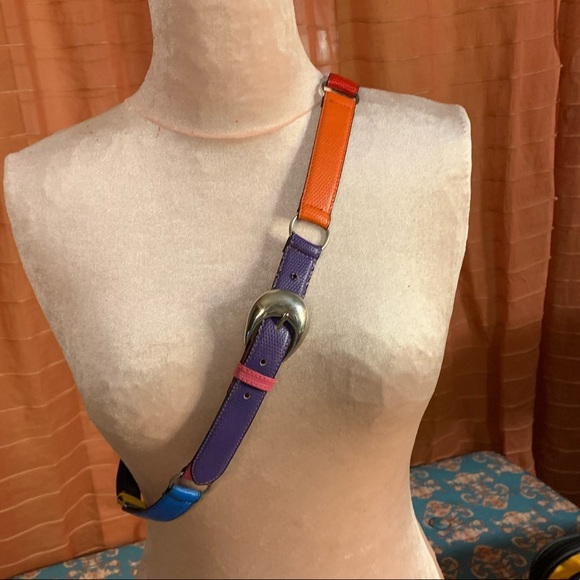 Plus- 100% leather- 80’s color block leather belt, A.D.R., ladies XL, plus size - Picture 15 of 16